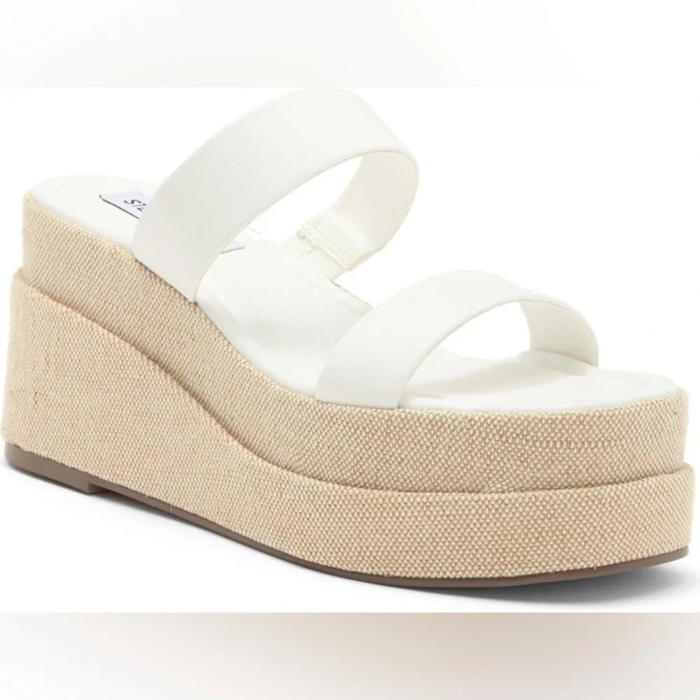Steve Madden White Leather Platform Slide Sandals Size 9